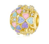 ZUOHUI Charm a forma di quadrifoglio con foglie autunnali, in argento sterling 925 placcato oro, da donna, for bracciali e collane Pandora, 4,5 mm, for la creazione di gioielli fai da te.