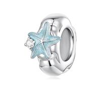 ZUOHUI Charm a forma di stella marina, conchiglia e tavola da surf in argento Sterling S925 - Per la creazione di gioielli fai-da-te - Compatibili con bracciali Pandora(Starfish Silicone Spacer Bead)