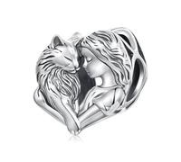 ZUOHUI Charm a perla fai-da-te in argento Sterling S925 da donna Charm a forma di cuore a tema ragazza con cavallo, volpe, cane e gatto, compatibili con bracciali Pandora(Girl with Cat)