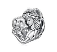 ZUOHUI Charm a perla fai-da-te in argento Sterling S925 da donna Charm a forma di cuore a tema ragazza con cavallo, volpe, cane e gatto, compatibili con bracciali Pandora(Girl with Golden Retriever)