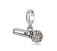 ZUOHUI Charm da donna in argento sterling 925, perline pendenti, microfono intarsiato con zirconi, ciondolo fatto a mano fai da te regalo per donna ragazza per bracciale Pandora/Troll/Chamilia