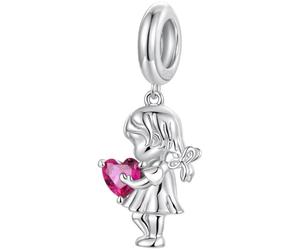ZUOHUI Charm fai-da-te in Argento Sterling S925 Ciondolo a cuore con bambino e bambina, ideale come regalo per la Festa della Mamma o per bracciali da donna(BSC1250)