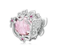 ZUOHUI Charms da donna in argento sterling 925 con motivo a farfalla, stile dolce rosa, for braccialetti Pandora, regalo festivo, creazione di gioielli fai da te(BSC552)