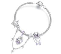 ZUOHUI Charms da donna in argento sterling 925 con perline a forma di fata stellata viola, adatti per braccialetti Pandora, regalo per creazione di gioielli fai da te con farfalla lunare.(17CM-set)