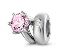 ZUOHUI Ciondoli con perlina solitaria rotonda in argento sterling S925 da donna con pietra portafortuna for bracciali e collane Pandora, Biagi o Chamilia(October: pink)