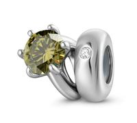 ZUOHUI Ciondoli con perlina solitaria rotonda in argento sterling S925 da donna con pietra portafortuna for bracciali e collane Pandora, Biagi o Chamilia(August: tea)