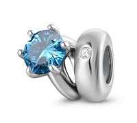 ZUOHUI Ciondoli con perlina solitaria rotonda in argento sterling S925 da donna con pietra portafortuna for bracciali e collane Pandora, Biagi o Chamilia(March: sea blue)