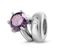 ZUOHUI Ciondoli con perlina solitaria rotonda in argento sterling S925 da donna con pietra portafortuna for bracciali e collane Pandora, Biagi o Chamilia(February: deep purple)