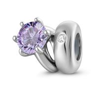 ZUOHUI Ciondoli con perlina solitaria rotonda in argento sterling S925 da donna con pietra portafortuna for bracciali e collane Pandora, Biagi o Chamilia(June: light purple)