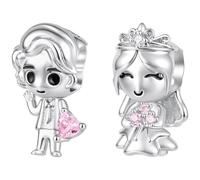 ZUOHUI Ciondoli for sposa e sposo da donna in rame placcato platino for la creazione di gioielli - Perline for coppie di sposi for bracciali Pandora, regalo di San Valentino fai da te(2pcs)