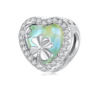 ZUOHUI Ciondoli in argento sterling 925 - Ciondoli fai da te a forma di cuore a forma di quadrifoglio con zirconi 3A e dettagli in vetro, compatibili con Pandora/Biagi/Troll/Chamilia (confezione regal