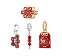 ZUOHUI Ciondoli in argento Sterling S925 per donna con nodo cinese, sacchetto portafortuna, perline fai da te a forma di biancospino e pomodoro, regalo per lei(4pcs)