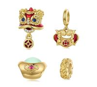ZUOHUI Ciondoli in argento sterling S925 per il Capodanno - Leone portafortuna, Lucchetto della pace, Lingotto d'oro, per braccialetti in stile Pandora e braccialetti europei da donna.(Set)