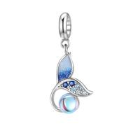 ZUOHUI Ciondolo a forma di coda di pesce in argento sterling S925 con diamanti blu e pietra di luna | Regalo fai da te for creare gioielli for lei, moglie, mamma | Bracciale, collana, portachiavi