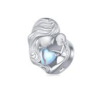 ZUOHUI Ciondolo a forma di cuore con madre e figlio in pietra di luna - Perlina in rame fai da te for la festa della mamma, bracciali, portachiavi e collane compatibili con Pandora