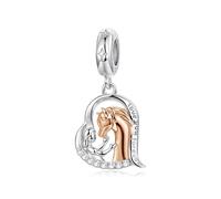 ZUOHUI Ciondolo a forma di cuore in argento Sterling S925, con design a forma di cavallo e ragazza, regalo fai da te for donne, mogli e fidanzate - San Valentino, Natale, compleanno