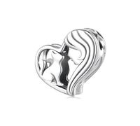 ZUOHUI Ciondolo a forma di cuore in rame placcato platino con ragazza e gatto, compatibile con i braccialetti Pandora, graziosa perlina a tema “amore e animali”