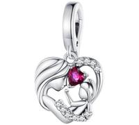 ZUOHUI Ciondolo a forma di cuore in rame placcato platino per la Festa della Mamma, per la creazione fai da te di gioielli da donna; perline “Love Mom” compatibili con i braccialetti Pandora(YIC161)