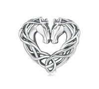 ZUOHUI Ciondolo a forma di due cavalli celtici S925 | Argento Sterling ossidato | Compatibile con braccialetti Pandora | Regalo spirituale for donne, sorella (1,0 cm)