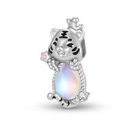 ZUOHUI Ciondolo a forma di tigre bianca in argento Sterling 925 con pietra di luna - Creazione di gioielli fai da te, compatibile con braccialetti Pandora, regalo for donne (madre, sorella, figlia)