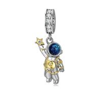 ZUOHUI Ciondolo astronauta in argento sterling 925 | Perlina spaziale realizzata a mano | Adatto a Pandora | Gioielli fai da te | Regalo ecologico for le donne
