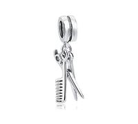 ZUOHUI Ciondolo con ciondolo, forbici e pettine perline in argento sterling 925, compatibile con bracciali e collane Pandora Chamilia e europei
