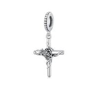 ZUOHUI Ciondolo con croce rosa da donna in argento sterling - Perlina romantica for creazione di gioielli fai-da-te, regalo for lei, compatibile con bracciali Pandora