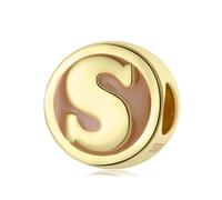 ZUOHUI Ciondolo con perlina Lettera S da donna in argento sterling S925 placcato oro for bracciali Pandora Creazione di gioielli personalizzati fai-da-te, Perlina iniziale