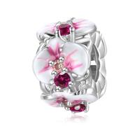 ZUOHUI Ciondolo da donna con fiore di ciliegio in argento sterling S925 for braccialetti Pandora, creazione di gioielli fai da te, perlina di fiori di zirconi rosa