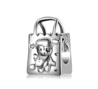 ZUOHUI Ciondolo for borsa della spesa con orsetto ossidato in argento sterling S925 da donna for braccialetti Pandora, creazione di gioielli fai da te, perlina carina