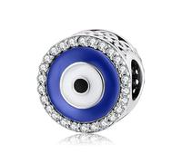 ZUOHUI Ciondolo in argento sterling S925 con occhio maligno e zircone blu | Compatibile con braccialetti Pandora | Gioielli fai da te e regalo di protezione for donne, sorella (1,0 cm)(PC0220)