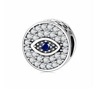 ZUOHUI Ciondolo in argento sterling S925 con occhio maligno e zircone blu | Compatibile con braccialetti Pandora | Gioielli fai da te e regalo di protezione for donne, sorella (1,0 cm)(PC0572)