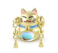 ZUOHUI Ciondolo Maneki Neko fai da te da donna in argento sterling 925 placcato oro 14 carati con pietra di luna - Perlina for la creazione di gioielli ispirata alla fortuna, for bracciali e collane |