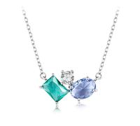 ZUOHUI Collana geometrica verde blu for donna Ciondolo sfaccettato ipoallergenico in argento sterling 925 con catena Flash O, regalo a strati estivi for il suo compleanno