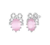 ZUOHUI Orecchini a bottone con fiocco rosa in argento sterling S925 for donna, regalo romantico a forma di principessa delle fate, piccoli cerchietti ipoallergenici, for matrimonio, ufficio, viaggio