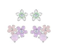 ZUOHUI Orecchini a bottone con fiore piccolo in argento sterling S925 for donna, orecchini floreali ipoallergenici verde fresco e viola, dolce regalo minimalista (0,35/0,24 pollici)(2 pairs)