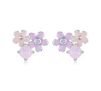 ZUOHUI Orecchini a bottone con fiore piccolo in argento sterling S925 for donna, orecchini floreali ipoallergenici verde fresco e viola, dolce regalo minimalista (0,35/0,24 pollici)(SCE2004)