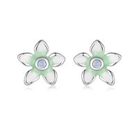 ZUOHUI Orecchini a bottone con fiore piccolo in argento sterling S925 for donna, orecchini floreali ipoallergenici verde fresco e viola, dolce regalo minimalista (0,35/0,24 pollici)(SCE2005)