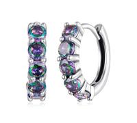 ZUOHUI Orecchini a bottone in argento sterling S925 con zirconi arcobaleno - Cerchi geometrici ipoallergenici, gioielli multicolor scintillanti for l'uso quotidiano e le feste, regalo da donna con sca