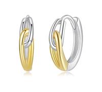 ZUOHUI Orecchini a cerchio geometrici bicolore in argento sterling 925 con chiusura a pressione - Orecchini leggeri e minimalisti for donna | for tutti i giorni e for le feste(BSE1220)