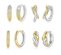 ZUOHUI Orecchini a cerchio geometrici bicolore in argento sterling 925 con chiusura a pressione - Orecchini leggeri e minimalisti for donna | for tutti i giorni e for le feste(4 pairs)