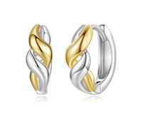 ZUOHUI Orecchini a cerchio geometrici bicolore in argento sterling 925 con chiusura a pressione - Orecchini leggeri e minimalisti for donna | for tutti i giorni e for le feste(BSE1221)