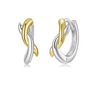 ZUOHUI Orecchini a cerchio geometrici bicolore in argento sterling 925 con chiusura a pressione - Orecchini leggeri e minimalisti for donna | for tutti i giorni e for le feste(BSE1219)