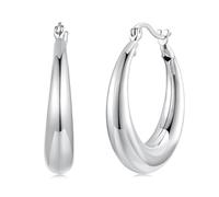 ZUOHUI Orecchini a cerchio minimalisti con chiusura a leva in argento sterling 925 lucido - Huggies geometrici da donna | Abbigliamento da ufficio e quotidiano(M)