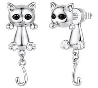ZUOHUI Orecchini a gattino staccabili in argento sterling S925 da donna, anallergici; graziosi orecchini a bottone trasformabili a forma di gattino per orecchie sensibili(Silver)