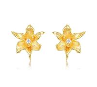 ZUOHUI Orecchini a lobo con fiore grande 3D in argento sterling S925 con zirconi cubici, placcati in oro 10K ipoallergenici for donna - Adatti for ufficio, matrimonio e viaggio