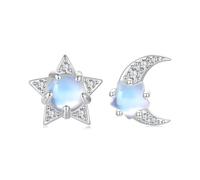 ZUOHUI Orecchini asimmetrici con stella e luna in argento sterling S925, for donna - Ipoallergenici, leggeri, 1 g, regalo romantico for chi si sposta alla moda