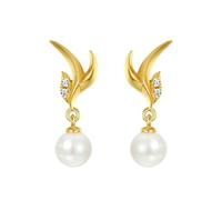 ZUOHUI Orecchini pendenti con foglia di perla d'acqua dolce in argento sterling S925 for donna, push back placcato oro ipoallergenico, stile dolce vintage for regalo di viaggio di nozze in ufficio