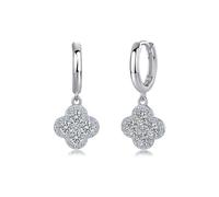 ZUOHUI Orecchini pendenti con quadrifoglio D-VVS Moissanite in argento sterling S925 e placcato oro 14K, regalo ipoallergenico for donne/uomini, viaggi di nozze in ufficio(Silver)