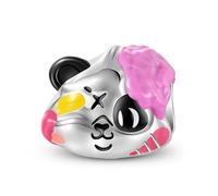 ZUOHUI Perlina originale a forma di testa di panda in argento Sterling S925 con rivestimento epossidico colorato - Ciondolo fai da te a forma di animale for bracciali e collane | Grazioso regalo for d